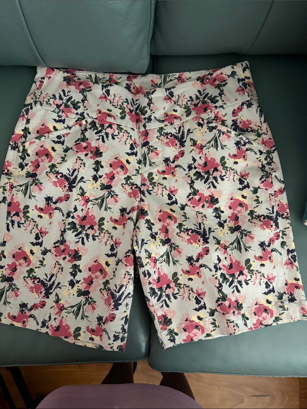 Jag Jeans Floral Flat-Front Shorts in Pink and Navy